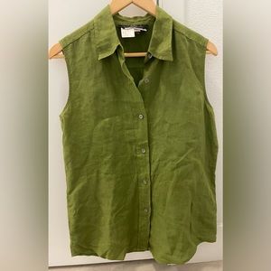 MaxMara Weekend Top Blouse Linen Button-up Shirt sleeveless Green M Medium Used